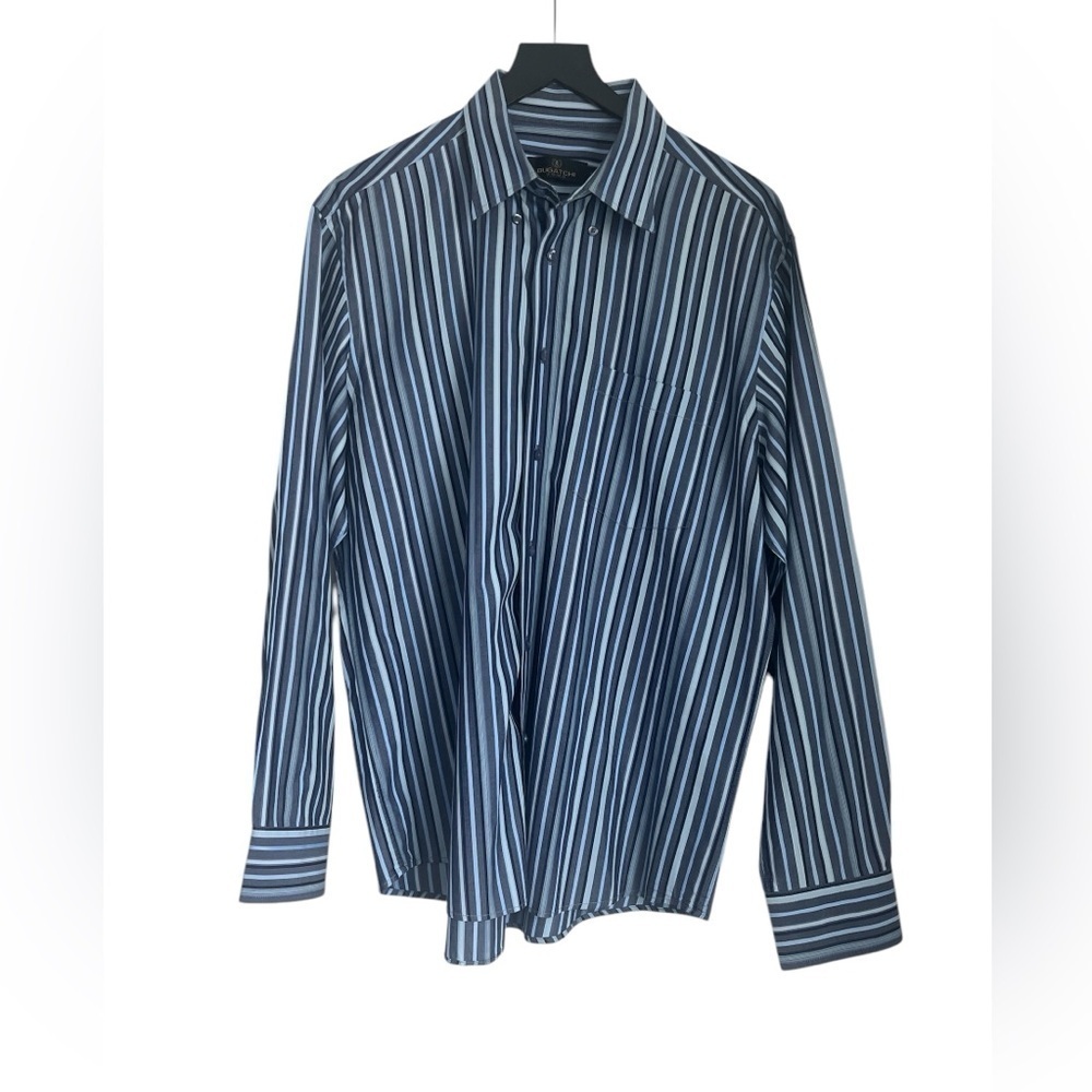 Men's Bugatchi Classic Fit Dress Shirt Blue Stripe Long Sleeve Button Up L
